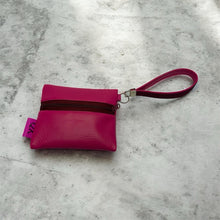 Load image into Gallery viewer, Handmade zipper pouch in fuchsia vinyl with wristlet strap