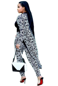 Womens Printed Pants with Long Cardigan Set