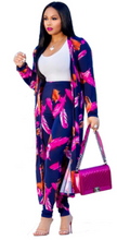 Load image into Gallery viewer, Womens Printed Pants with Long Cardigan Set